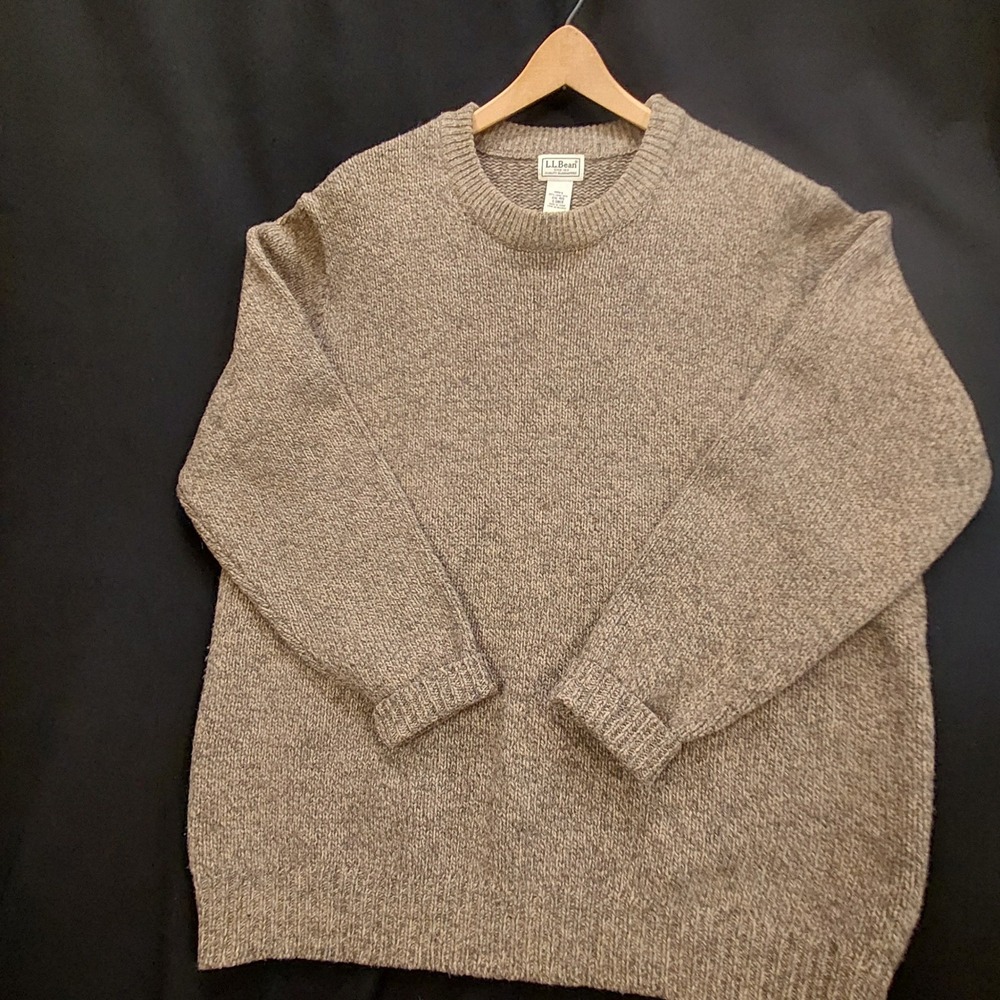 LL Bean Mens XXL Reg 100% Lambswool Crewneck Sweater Brown Marl Knit 0DBG9
